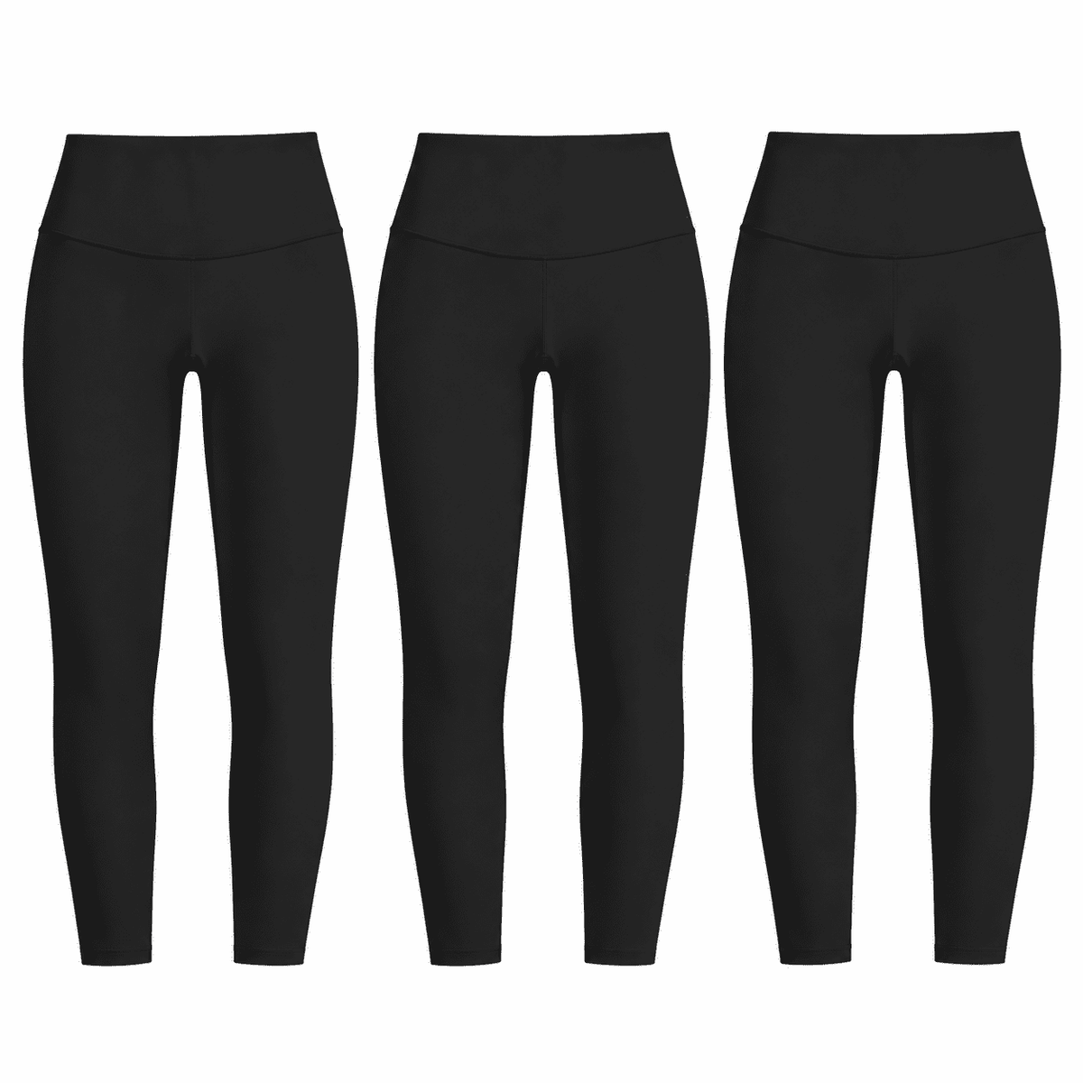 Three matching black W02 high-waist leggings; one set contains three pairs.
