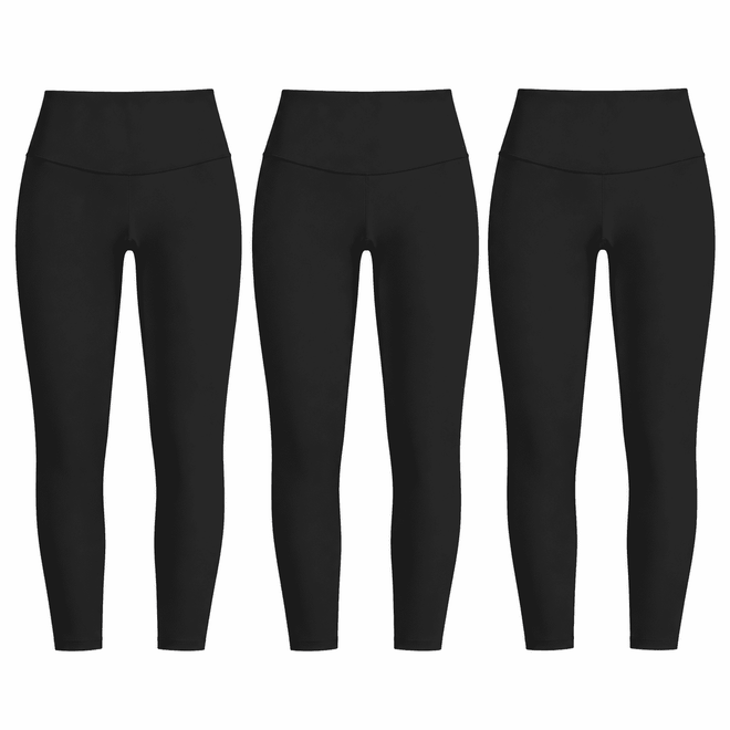 Three matching black W02 high-waist leggings; one set contains three pairs.