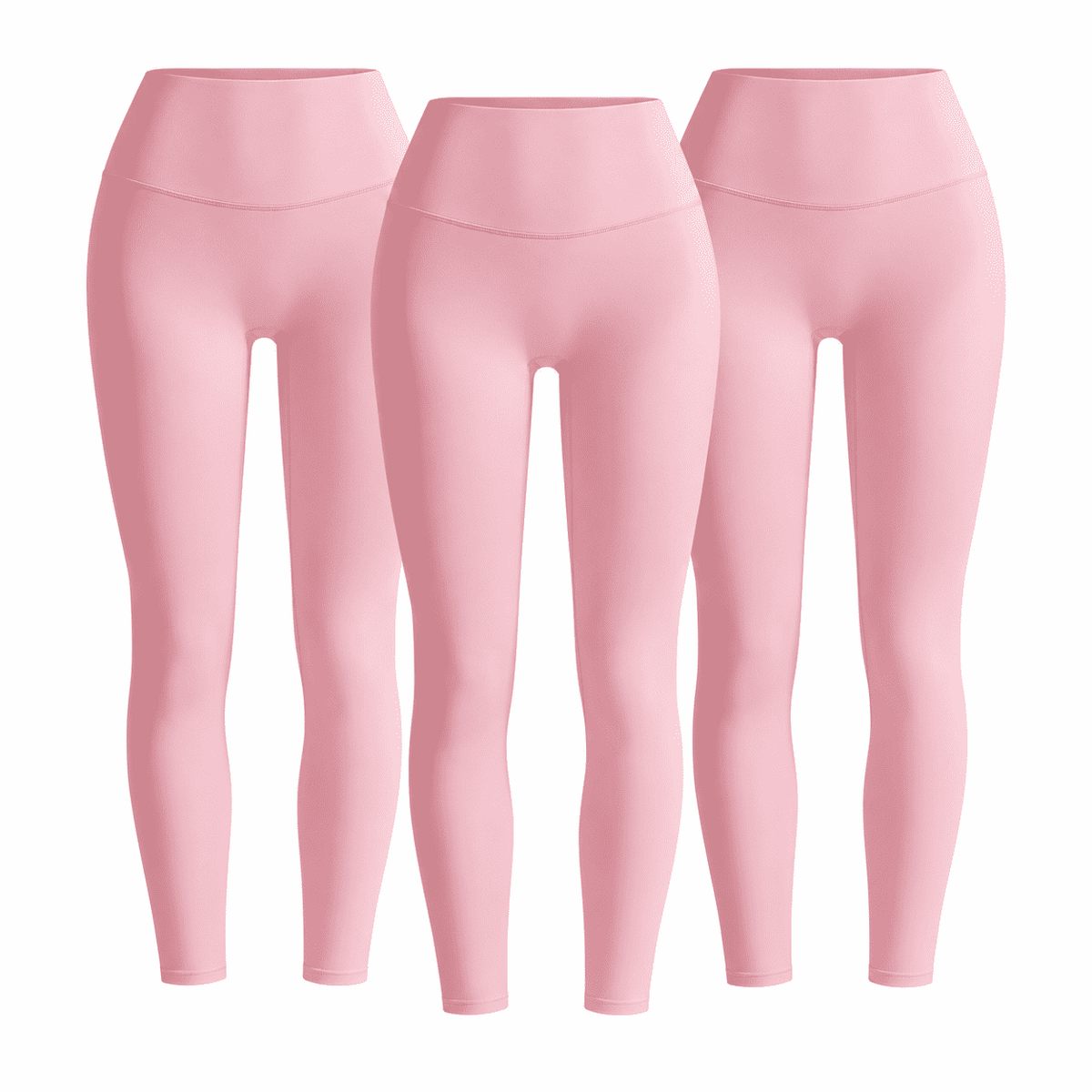 Three matching draw pink W02 high-waist leggings; one set contains three pairs.
