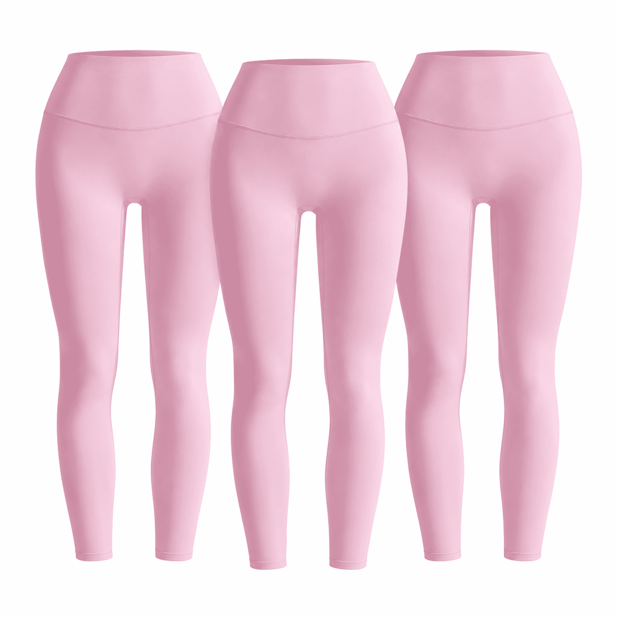 Three matching lotus pink W02 high-waist leggings; one set contains three pairs.