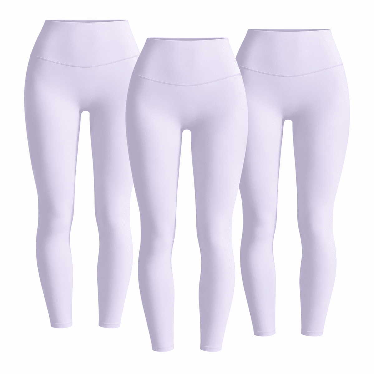 Three matching soft purple W02 high-waist leggings; one set contains three pairs.