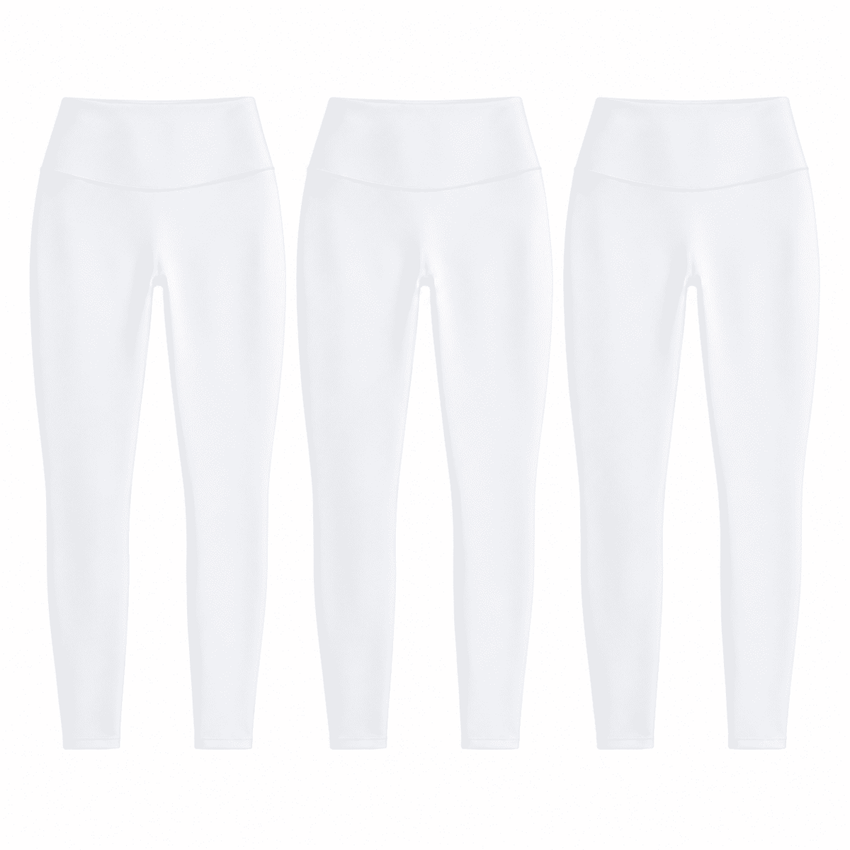 Three matching white W02 high-waist leggings; one set contains three pairs.